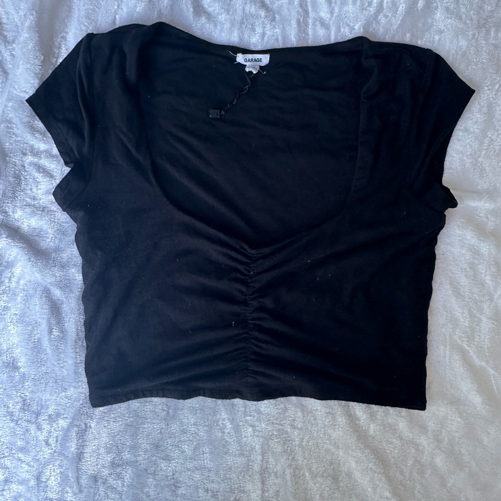 Garage Black Ruched Crop Blouse